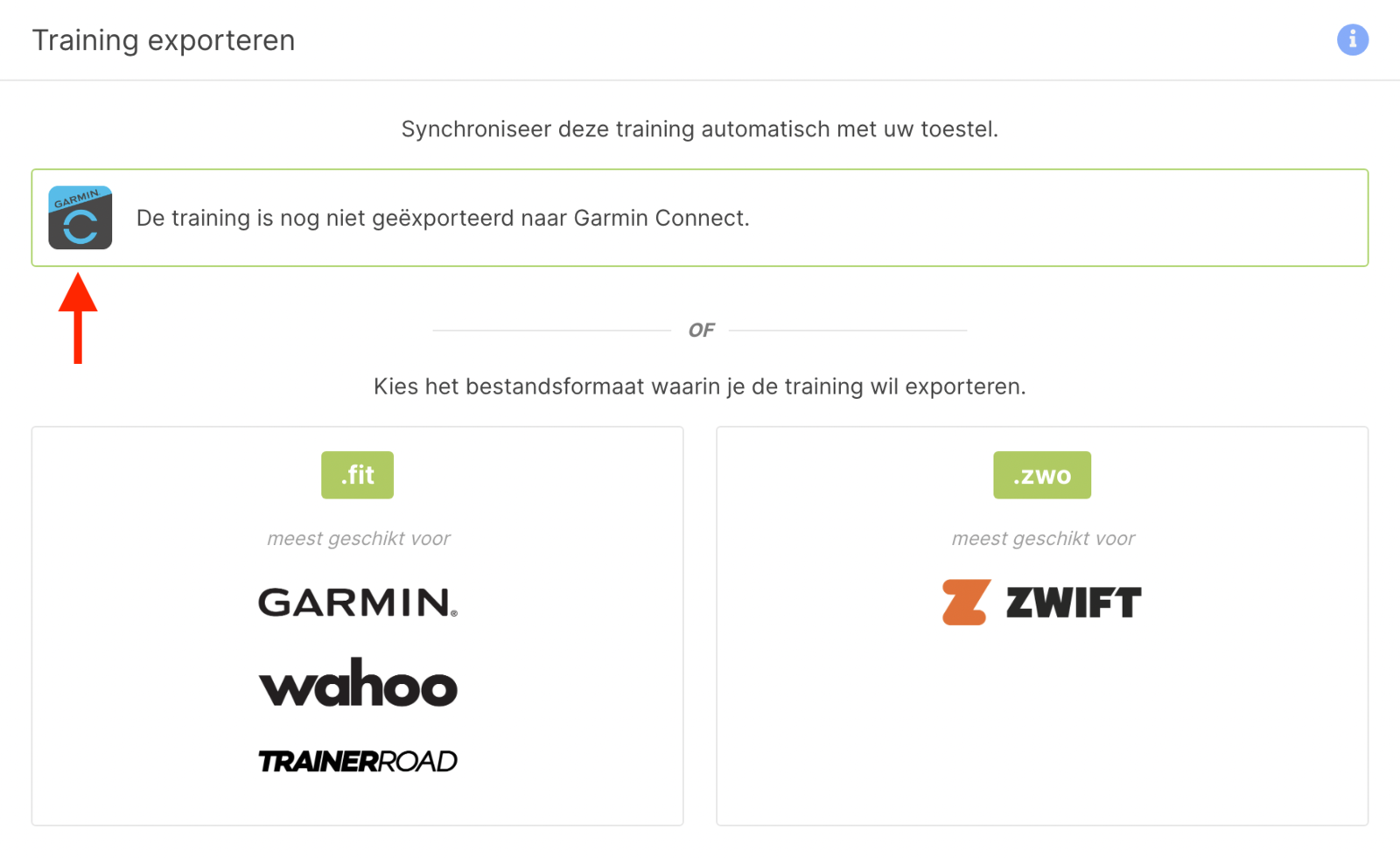 Exporteer trainingen naar Garmin