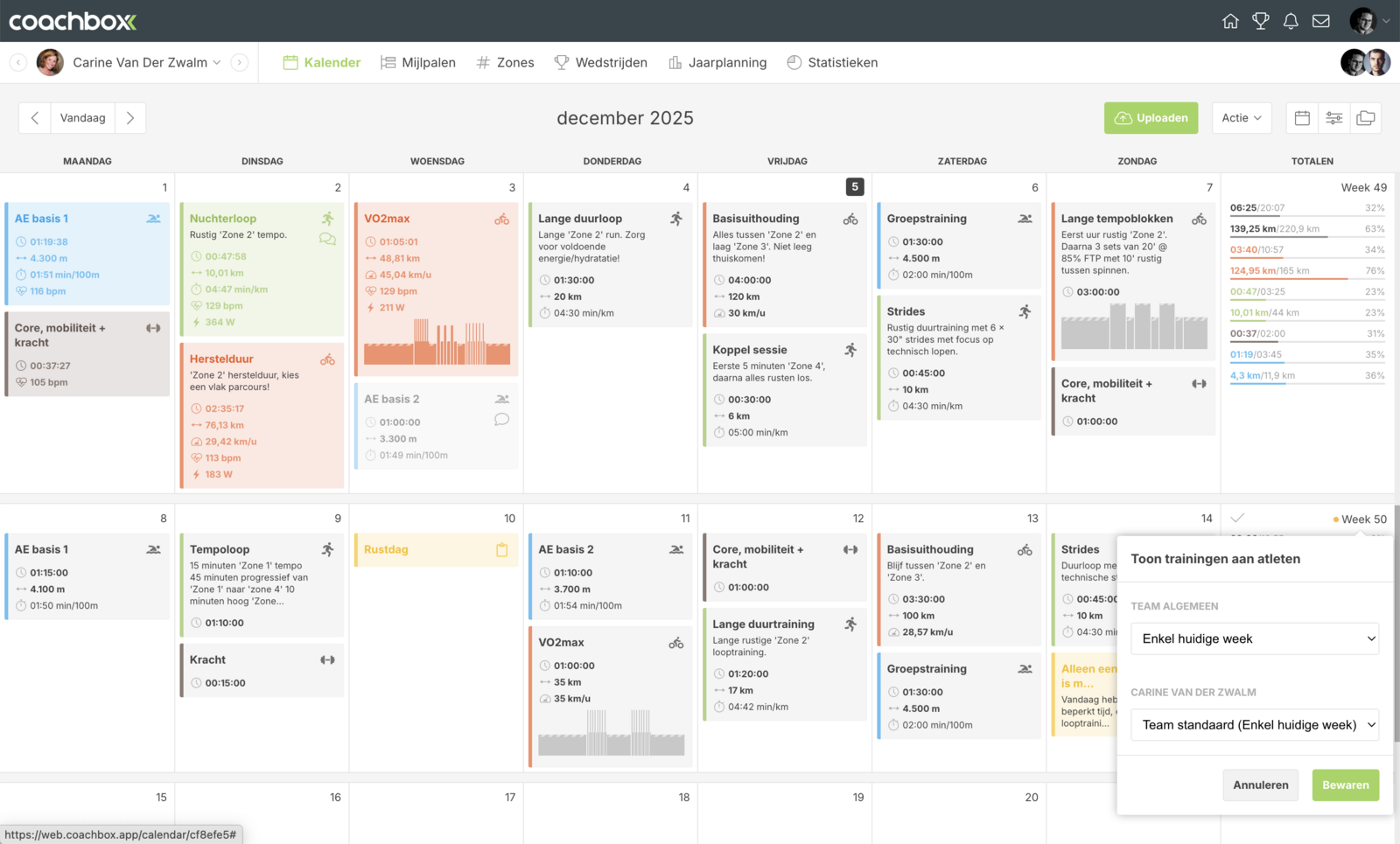 Zichtbaarheid van geplande trainingen